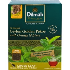 Чай черный DILMAH цейлонский со вкусом апельсина и лайма, листовой, 100г в магазинах Лента