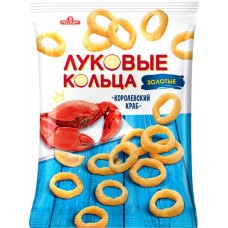 Снеки ЛУКОВЫЕ КОЛЬЦА Золотые со вкусом королевского краба, 100г в магазинах Лента