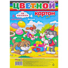 Картон цветной PROFIT А4, 12 листов: 8 цветных и 4 белых листа, Арт. 12-0434/5/6/9 в магазинах Лента