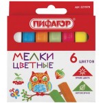 Мел цветной ПИФАГОР квадратный, 6шт