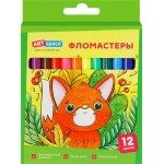 Фломастеры ARTSPACE Милые зверушки, смываемые, 12 цветов, Арт. WP12_26902