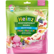 Каша многозерновая HEINZ Любопышки, молочная с яблоком, малиной и черной смородиной, с 12 месяцев, 200г в магазинах Лента