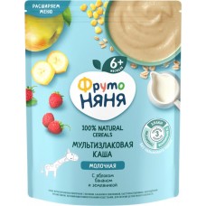 Каша мультизлаковая ФРУТОНЯНЯ молочная, с яблоком, бананом и земляникой, с 6 месяцев, 200г в магазинах Лента
