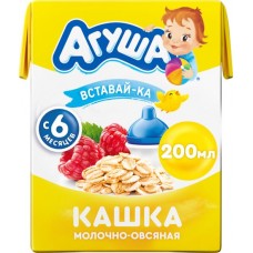 Кашка овсяная АГУША Вставай-ка молочная 2,5%, с малиной, с 6 месяцев, 200мл в магазинах Лента