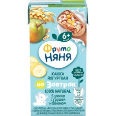 Кашка мультизлаковая ФРУТОНЯНЯ молочная йогуртная, с грушей, бананом и пребиотиками, с 6 месяцев, 200мл в магазинах Лента