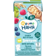 Кашка овсяная ФРУТОНЯНЯ молочная йогуртная, с яблоком, малиной, черникой и пребиотиками, с 6 месяцев, 200мл в магазинах Лента