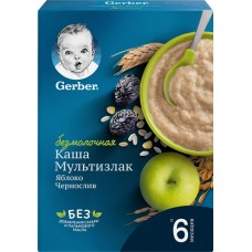 Каша мультизлаковая GERBER безмолочная, с яблоком и черносливом, с 6 месяцев, 180г в магазинах Лента