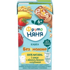 Кашка мультизлаковая ФРУТОНЯНЯ безмолочная, с яблоком, бананом, клубникой и пребиотиками, с 6 месяцев, 200мл в магазинах Лента