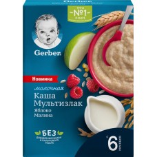 Каша мультизлаковая GERBER молочная с яблоком и малиной, с 6 месяцев, 180г в магазинах Лента