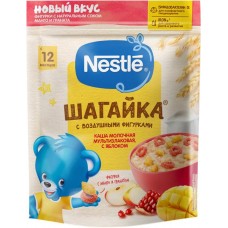Каша мультизлаковая NESTLE Шагайка, молочная с яблоком и воздушными фигурками с соком манго и граната, с 12 месяцев, 190г в магазинах Лента