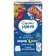 Кашка мультизлаковая ФРУТОНЯНЯ Перед сном, молочная из пяти злаков с лесными ягодами, с 6 месяцев, 200мл в магазинах Лента