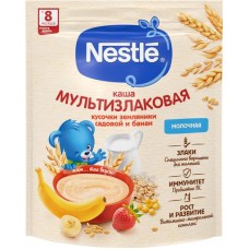 Каша мультизлаковая NESTLE молочная, с бананом и земляникой, с 8 месяцев, 200г в магазинах Лента