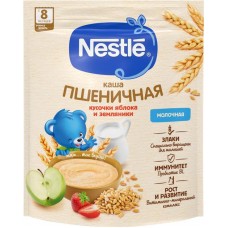 Каша пшеничная NESTLE молочная, с кусочками яблока и земляникой, с 8 месяцев, 200г в магазинах Лента