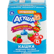 Каша рисовая АГУША Укрепляй-ка, молочная с клубникой, земляникой и яблоком 2,7%, с 6 месяцев, 200мл в магазинах Лента