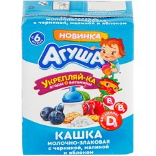 Каша злаковая АГУША Укрепляй-ка, молочная с черникой, малиной и яблоком 2,7%, с 6 месяцев, 200мл в магазинах Лента