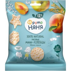Мини-хлебцы рисовые ФРУТОНЯНЯ с яблоком, персиком и пребиотиком, с 12 месяцев, 30г в магазинах Лента