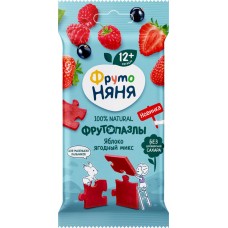 Кусочки фруктово-ягодные ФРУТОНЯНЯ Фрутопазлы, из яблок, клубники, малины и черной смородины, с 12 месяцев, 20г в магазинах Лента