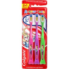 Зубная щетка детская COLGATE Доктор Заяц 2+1 супермягкая 2+ в магазинах Лента