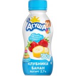 Йогурт питьевой детский АГУША Клубника, банан 2,7%, с 8 месяцев, без змж, 180г