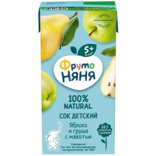 Сок ФРУТОНЯНЯ Яблоко, груша с мякотью, с 5 месяцев, 200мл в магазинах Лента