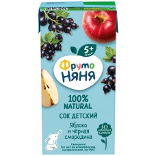 Сок ФРУТОНЯНЯ Яблоко, черная смородина осветленный, с 5 месяцев, 200мл в магазинах Лента