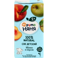 Сок ФРУТОНЯНЯ Яблоко, персик неосветленный, с 5 месяцев, 200мл в магазинах Лента