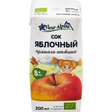 Сок FLEUR ALPINE Яблочный, прямого отжима, с 8 месяцев, 200мл в магазинах Лента