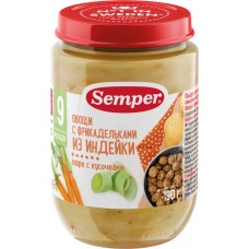 Пюре мясо-овощное SEMPER Овощи с фрикадельками из индейки, с 9 месяцев, 190г в магазинах Лента