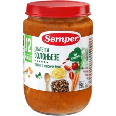 Пюре SEMPER Спагетти Болоньезе, с 12 месяцев, 190г в магазинах Лента