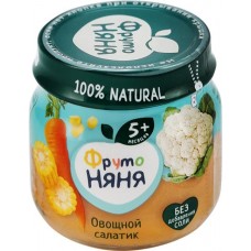 Пюре овощное ФРУТОНЯНЯ Овощной салатик Цветная капуста, кукуруза и морковь, с 5 месяцев, 80г в магазинах Лента