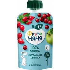Пюре ягодно-фруктовое ФРУТОНЯНЯ Яблоко, шиповник, клюква, с витамином, с 5 месяцев, 90г в магазинах Лента