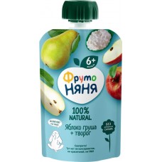 Пюре фруктово-творожное ФРУТОНЯНЯ Яблоко, груша, творог, с 6 месяцев, 90г в магазинах Лента