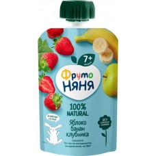 Десерт ФРУТОНЯНЯ из яблок бананов и клубники, с 7 месяцев, 90г в магазинах Лента