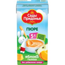 Пюре фруктово-овощное САДЫ ПРИДОНЬЯ Яблоко, тыква, с 5 месяцев, 125г в магазинах Лента