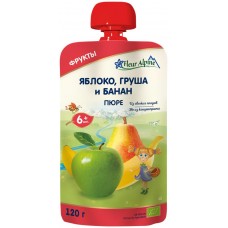 Пюре фруктовое FLEUR ALPINE Яблоко, груша и банан, с 6 месяцев, 120г в магазинах Лента