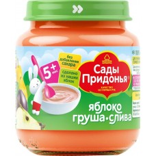 Пюре фруктовое САДЫ ПРИДОНЬЯ Яблоко, груша, слива, с 5 месяцев, 120г в магазинах Лента