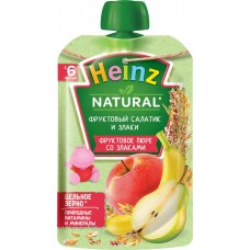 Пюре фруктовое HEINZ Natural Фруктовый салатик со злаками, с 6 месяцев, 90г в магазинах Лента