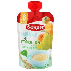 Пюре фруктово-злаковое SEMPER Грушево-абрикосовое, с кашей, с 6 месяцев, 120г в магазинах Лента