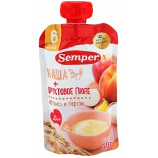 Пюре фруктовое-злаковое SEMPER Яблочно-персиковое, с кашей, с 6 месяцев, 120г в магазинах Лента