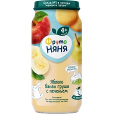 Пюре фруктовое ФРУТОНЯНЯ Яблоко, банан и груша, с печеньем, с 6 месяцев, 250г в магазинах Лента