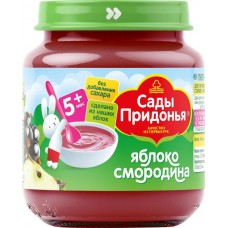 Пюре фруктово-ягодное САДЫ ПРИДОНЬЯ Яблоко, черная смородина, с 5 месяцев, 120г в магазинах Лента