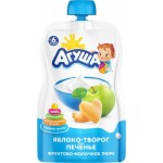 Пюре фруктово-творожное АГУША Яблоко, творог, печенье, с 6 месяцев, 90г Пюре фруктово-творожное АГУША Яблоко, творог, печенье, с 6 месяцев, 90г
