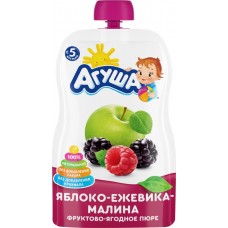 Пюре фруктово-ягодное АГУША Яблоко, ежевика, малина, с 5 месяцев, 90г в магазинах Лента