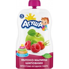 Пюре фруктовое АГУША Яблоко, малина, шиповник, с 5 месяцев, 90г в магазинах Лента