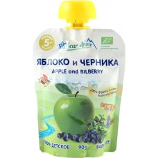 Пюре фруктово-ягодное FLEUR ALPINE Яблоко и черника Organic, с 5 месяцев, 90г в магазинах Лента