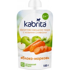 Пюре фруктово-овощное KABRITA Яблоко-морковь с козьими сливками, с 6 месяцев, 100г в магазинах Лента