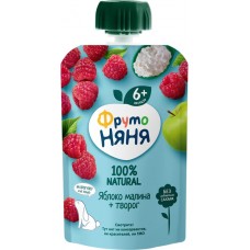 Пюре фруктово-творожное ФРУТОНЯНЯ Яблоко, малина, творог, с 6 месяцев, 90г в магазинах Лента