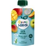 Пюре фруктово-йогуртное ФРУТОНЯНЯ Яблоко, манго, с йогуртом, с 6 месяцев, 90г Пюре фруктово-йогуртное ФРУТОНЯНЯ Яблоко, манго, с йогуртом, с 6 месяцев, 90г