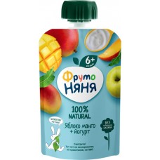 Пюре фруктово-йогуртное ФРУТОНЯНЯ Яблоко, манго, с йогуртом, с 6 месяцев, 90г в магазинах Лента