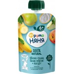 Пюре фруктово-йогуртное ФРУТОНЯНЯ Яблоко, груша, банан и персик, с йогуртом, с 6 месяцев, 90г Пюре фруктово-йогуртное ФРУТОНЯНЯ Яблоко, груша, банан и персик, с йогуртом, с 6 месяцев, 90г